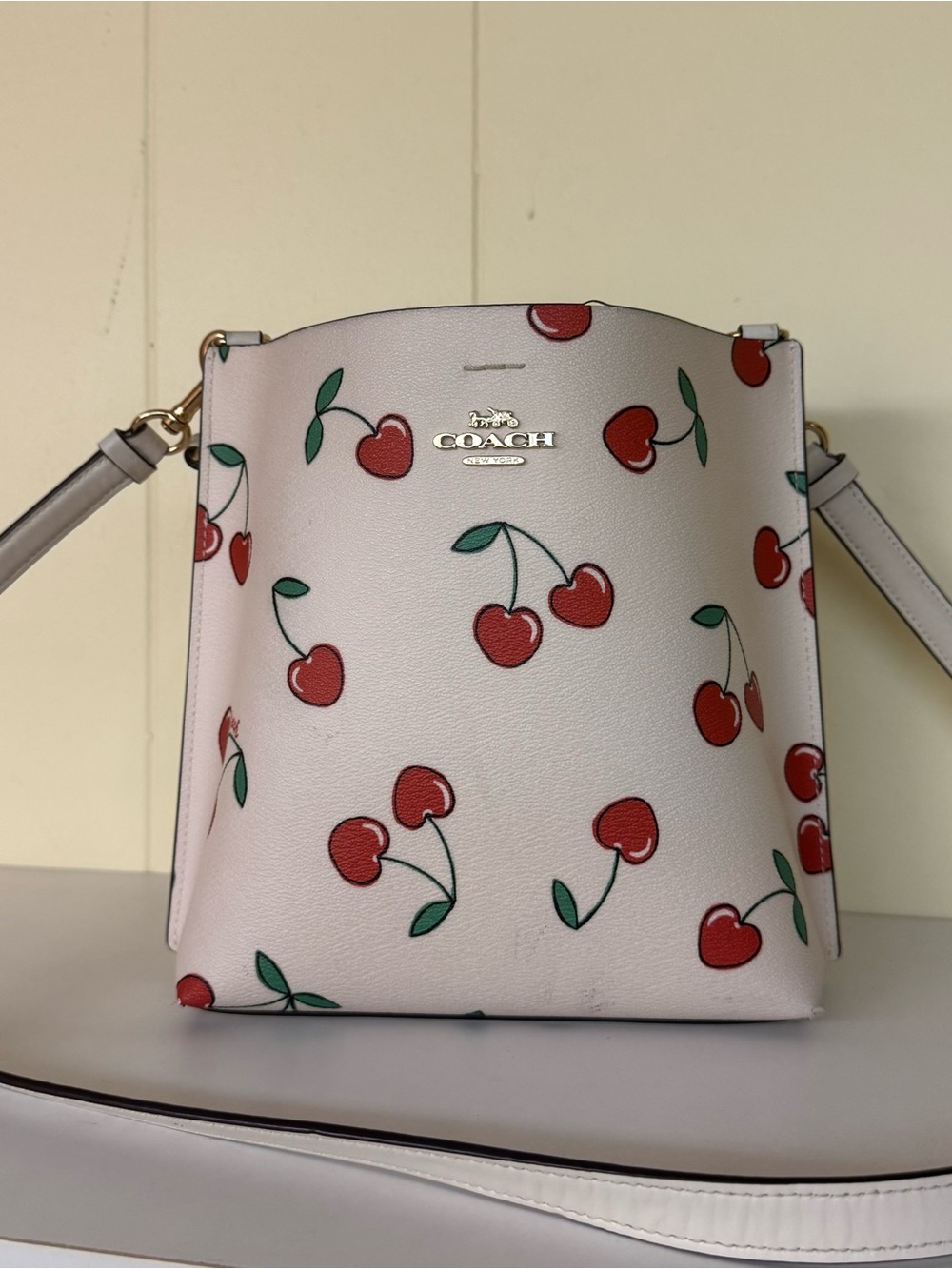 COACH Cherry Print Crossbody Bag with Red Accents
